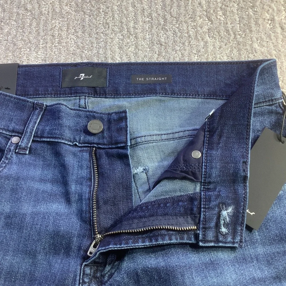 7 For All Mankind The Straight Airweft Denim Jeans Proper Blue Size 33 x 34 NWT